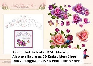 3D Card Embroidery Pattern Sheet 9 Rose Romantica