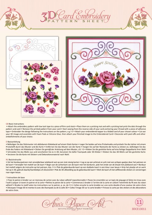 3D Card Embroidery Pattern Sheet 11 Garden Enchanted - zum Schließen ins Bild klicken