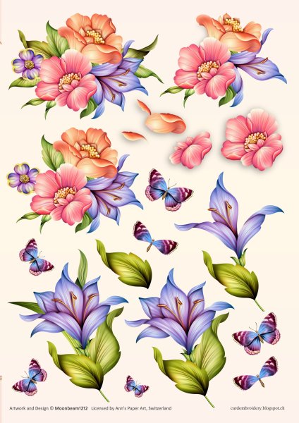 3D Card Embroidery Pattern Sheet 14 Blue Lily