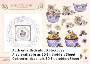 3D Card Embroidery Pattern Sheet 16 Cupcakes