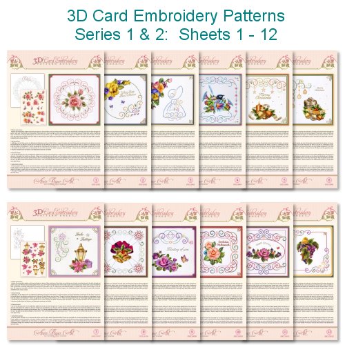 3D Card Embroidery Sheets no's 1 to 12