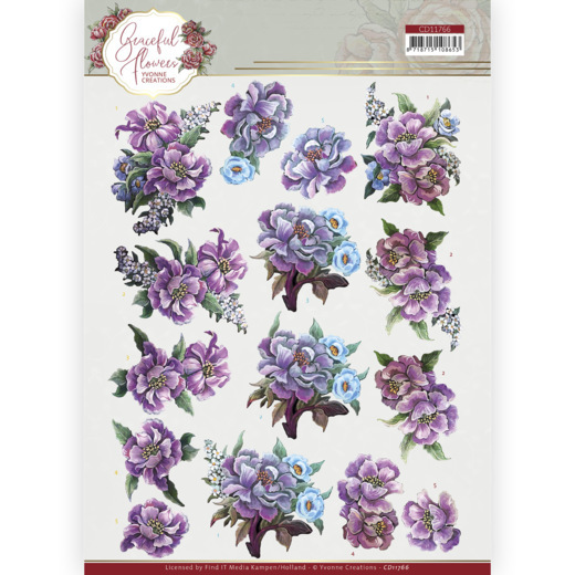 3D Sheet Yvonne Design - Purple Flowers CD11766