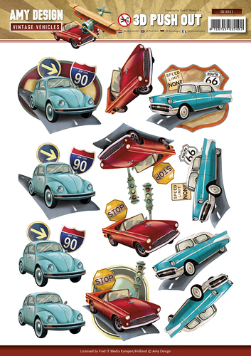 3D Die Cut Sheet Amy Design - Vintage Vehicles Cars SB10151