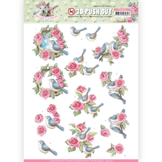 3D Die cut Sheet Amy Design - Birds & Roses SB10333