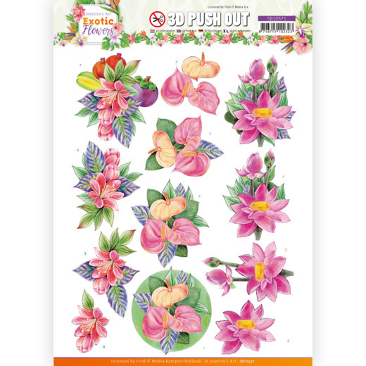 3D Die-cut sheet Jeanines Art - Exotic Pink Flowers SB10571