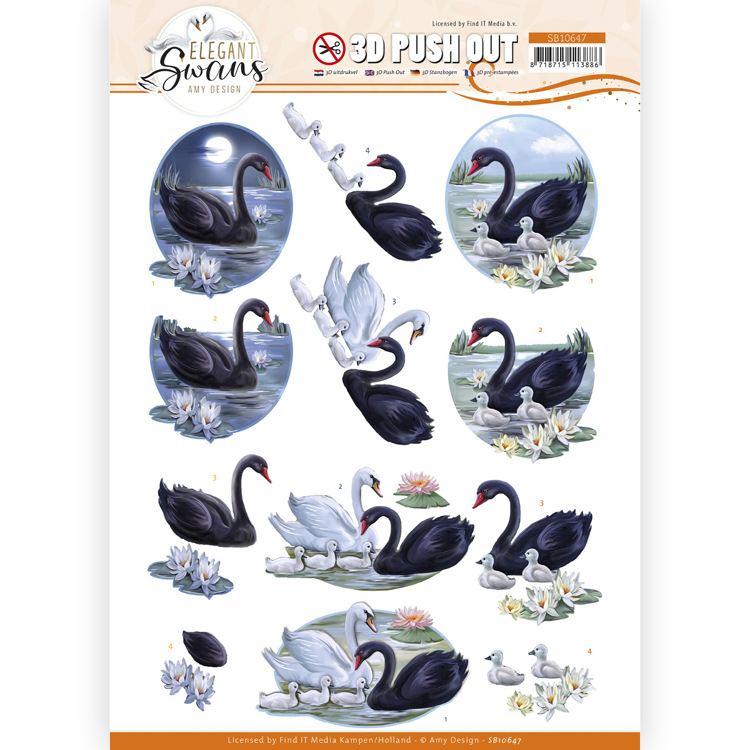 3D Stanzbogen Amy Design - Black Swans SB10647