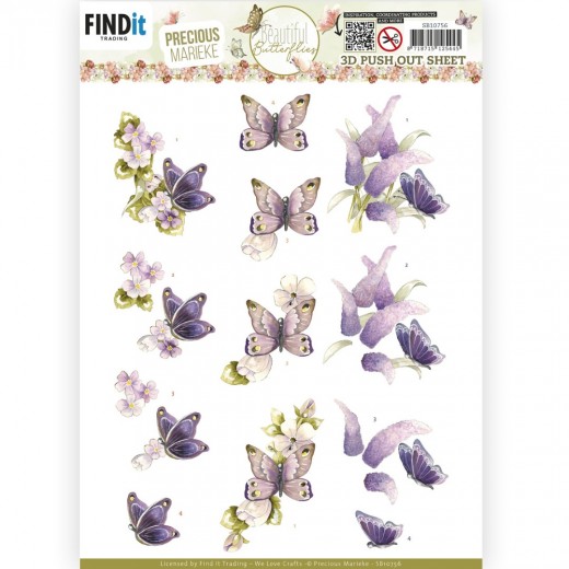 3D Cutting Sheets Precious Marieke - Purple Butterfly SB10756