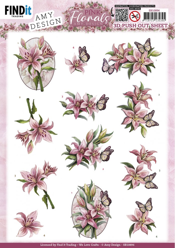 3D Die Cut Sheet Amy Creations - Pink Lillies SB10896